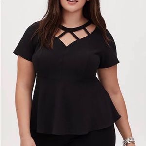Torrid Crepe Caged Peplum Top